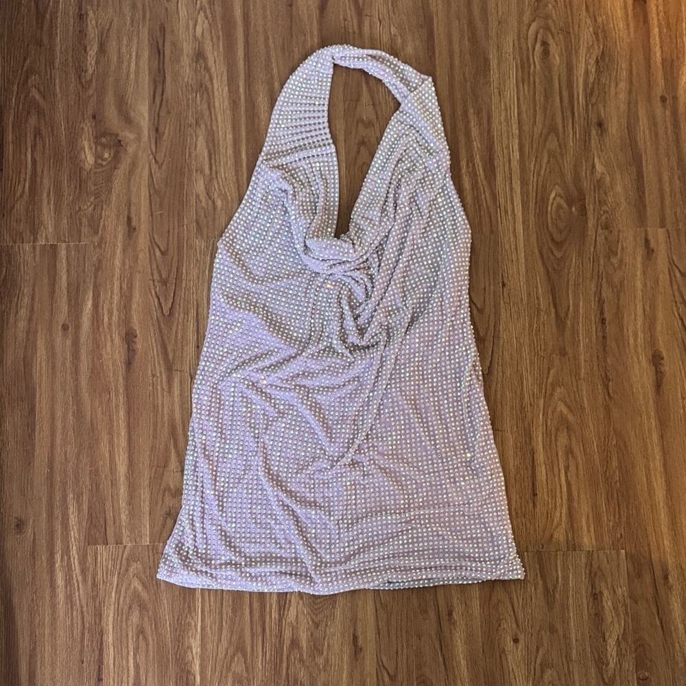 Oh Polly Purple Bedazzled Halter Neck Dress